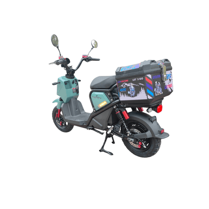 Equickey P6 elektromos robogó hátsó nézet, zöld szín, első és hátsó tárcsafékek