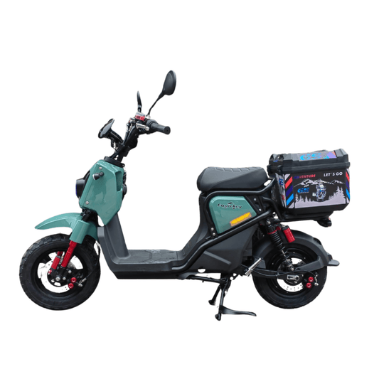 quickey P6 elektromos robogó oldalsó nézet, zöld szín, kompakt és könnyű kialakítás